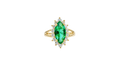 14KT Women's Gold Ring Jumbo Dark Green Marquise Center CZ with Round White CZ Stones Border and Plain Split Band