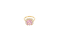 14KT Gold Women's Ring Square Jumbo Pink Center CZ Stone with Round White CZ Stones Border and Plain Band