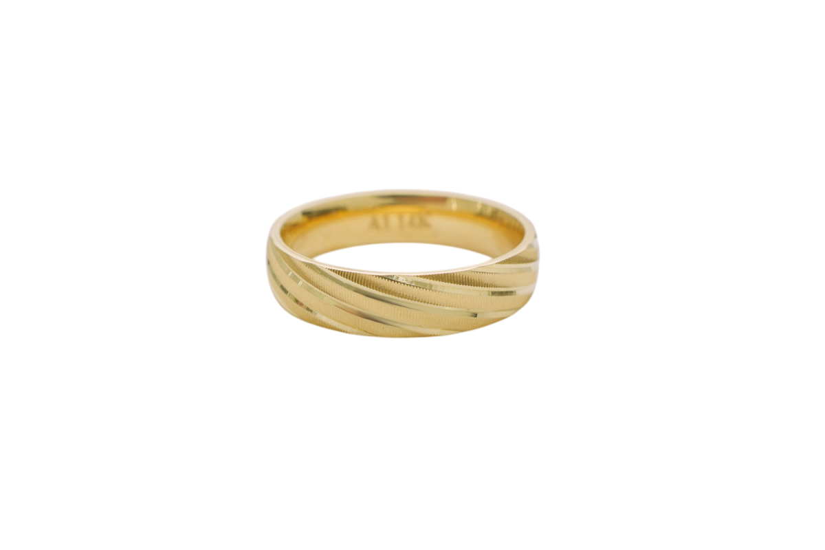 14KT Gold Ring Unisex Solid Domed Diagonal Plain Matt / Glossy Etched Twisted Stripes Band 6mm