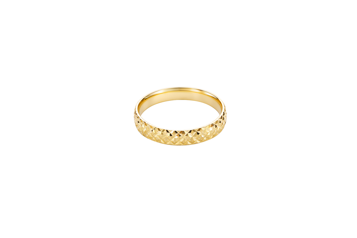 14KT Gold Ring Unisex Solid Domed Diamond Cut Pineapple Print Band with Plain Polished Border 6mm
