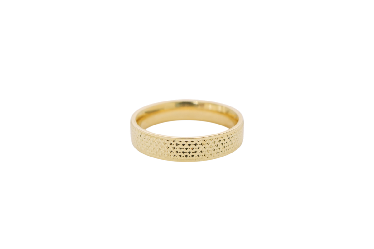 14KT Gold Ring Unisex Solid Flat Diamond Cut File Pattern No Border Band 5mm