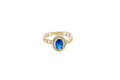 14KT Gold Ring Women's Oval Navy Blue Center Stone with White CZ Stone Border Chino Band