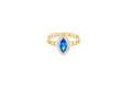 14KT Gold Ring Women's Marquise Navy Blue Center Stone with White CZ Stone Border Chino Band