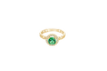 14KT Gold Ring Women's Round Dark Green Center Stone with White CZ Stone Border Chino Band
