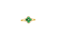 14KT Gold Ring Women's Mini Four Petal Flower Dark Green Petals with White CZ Center Stone and Border Plain Split Band