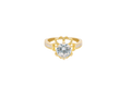 14KT Gold Ring Women's Round White CZ Center Stone Open Flower Heart Petals with White CZ Baguette Stone Band