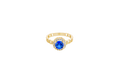14KT Gold Ring Women's Round Royal Blue Center Stone with White CZ Stone Border and Chino Band