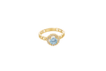 14KT Gold Ring Women's Round Light Blue Center with White CZ Stone Border Chino Link Band