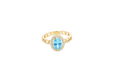 14KT Gold Ring Women's Oval Light Blue Center Stone with White CZ Stone Border Chino Band