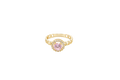 14KT Gold Ring Women's Round Pink Center Stone with White CZ Stone Border Chino Band