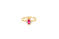 14KT Gold Ring Women's Marquise Red Center Stone with White CZ Stone Border Chino Band