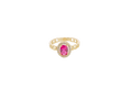 14KT Gold Ring Women's Oval Red Stone with White CZ Stone Border Chino Band