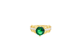14KT Gold Ring Women's Round Dark Green 6 Prong Center CZ Scallop Border Baguette Band