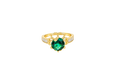 14KT Gold Ring Women's Round Dark Green CZ Center Stone Open Flower Heart Petals with White CZ Baguette Stone Band