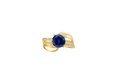 14KT Gold Ring Women's Round Navy Blue CZ Center Stone Double White CZ Stone Band with Plain "S" Ribbon