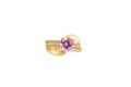 14KT Gold Ring Women's Round Light Pink CZ Center Stone Double White CZ Stone Band with Plain "S" Ribbon