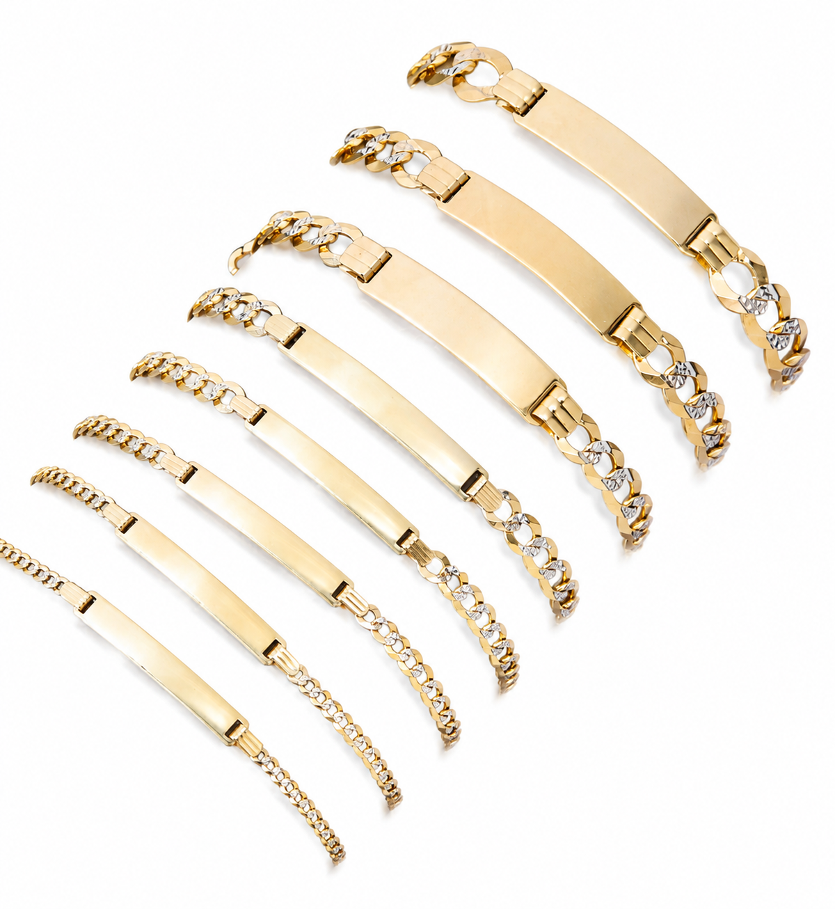 14KT Gold Bracelet Solid Two Tone Curb Band with Plain Name Plate 4.5mm
