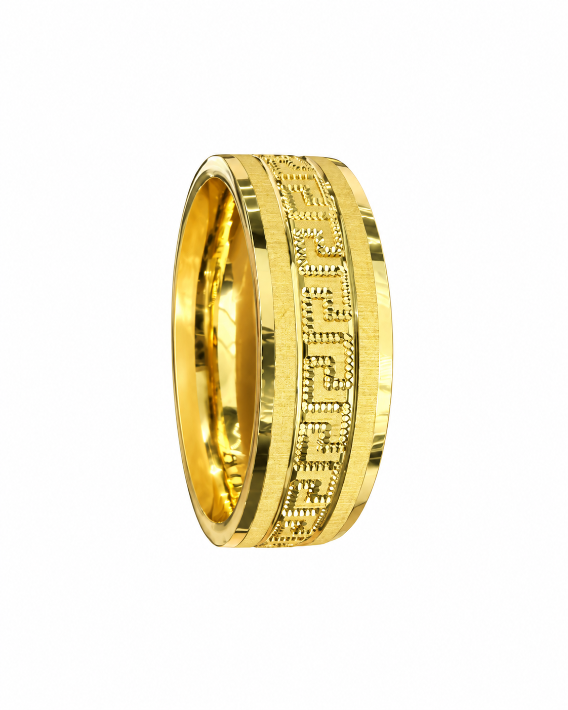 14KT Gold Ring Unisex Solid Flat Greek Center with Plain Border 6mm