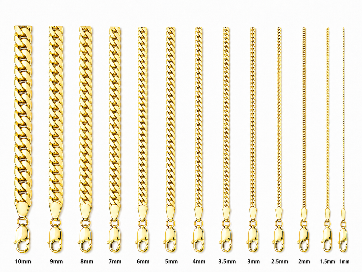 14KT Gold Chain Hollow Flat Miami Cuban with Plain Lobster Clasp 5mm