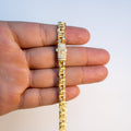 14KT Gold Chain Hollow Crown Greek Chino Link with White CZ Stones Plain Diamond Shape Emblem on Designer Style Lock 6.5mm
