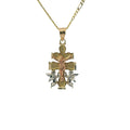 14KT Gold Charm Small Tri Tone Caravaca Crucifix Cross with Rounded Base and Plain Bell