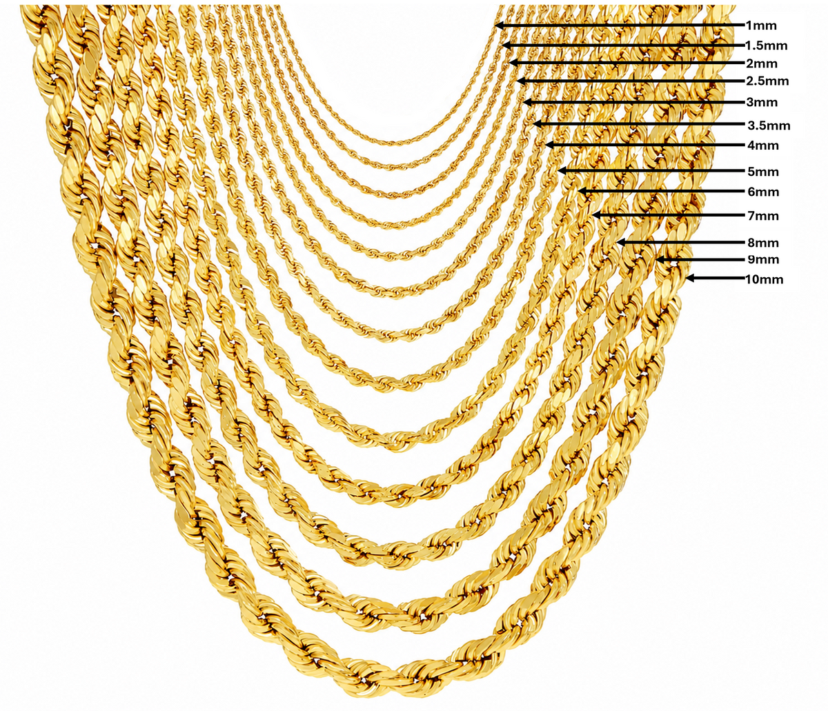14KT Gold Chain Solid Diamond Cut Rope 3.5mm