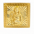 14KT Gold Ring Men's Square St Clare Sunray Background Greek Border Double Row White CZ Stones Edge Border Plain Band