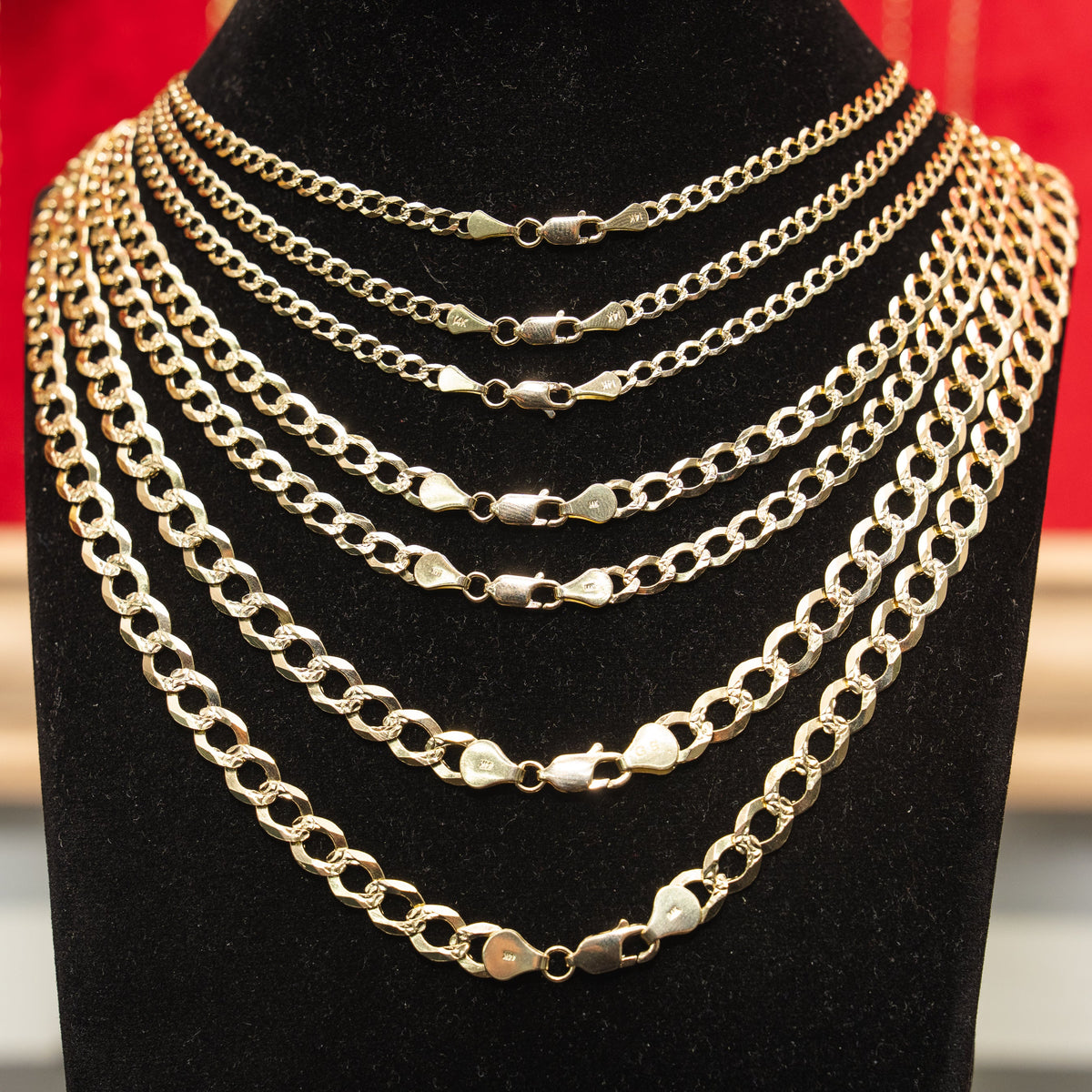 14KT Gold Chain Solid Curb Yellow Diamond Cut 4mm