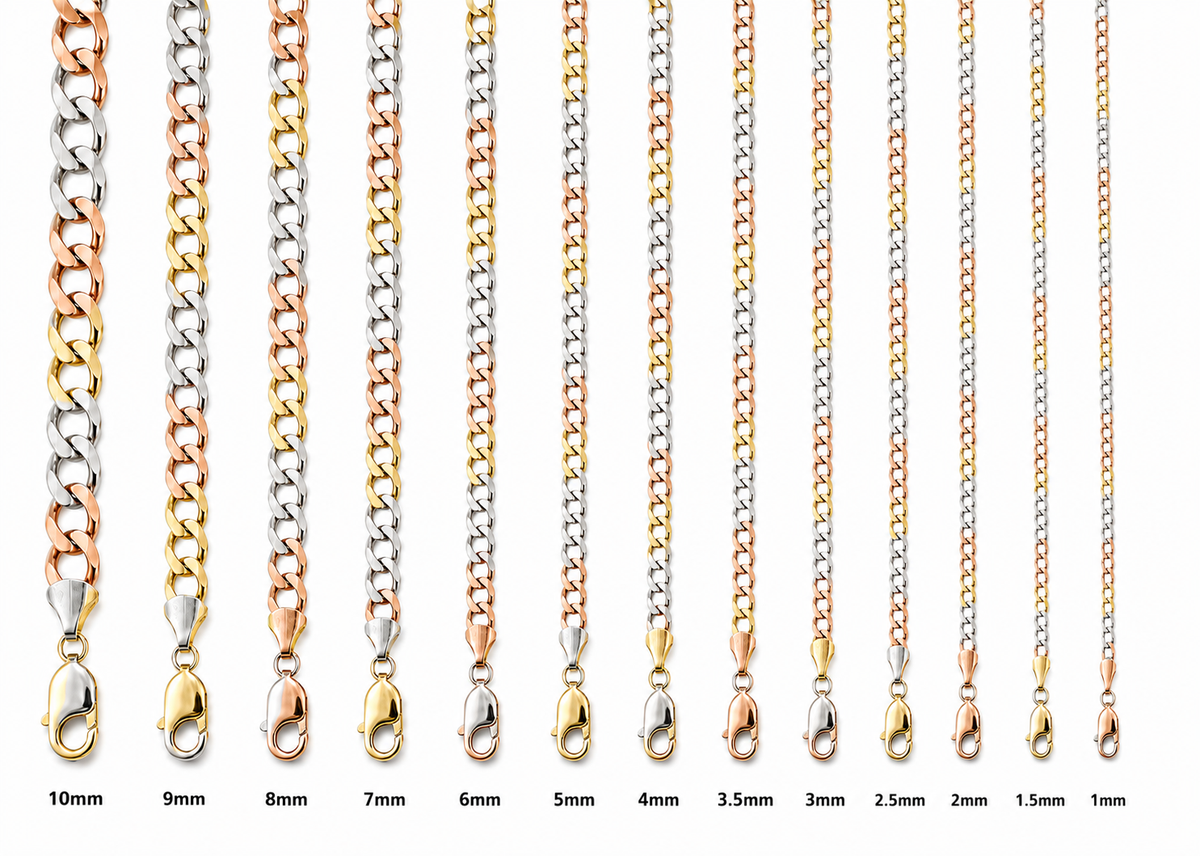 14KT Gold Chain Solid Tri Tone Curb 5.5mm