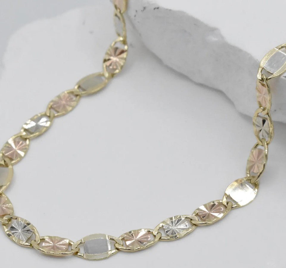 14KT Gold Chain Solid Tri Tone Mirror Valentino with Lobster Clasp 5mm