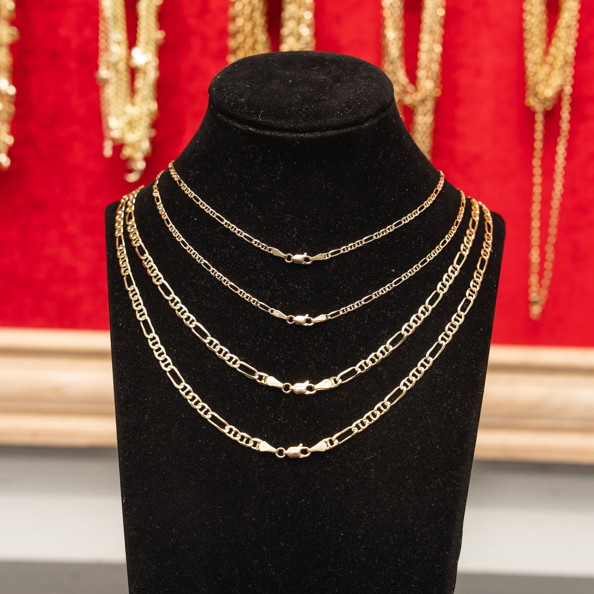 14KT Gold Chain Solid Figaro Mariner 4.5mm