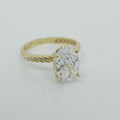 14KT Gold Ring Women's White Oval Four Prong Plain Rope Band