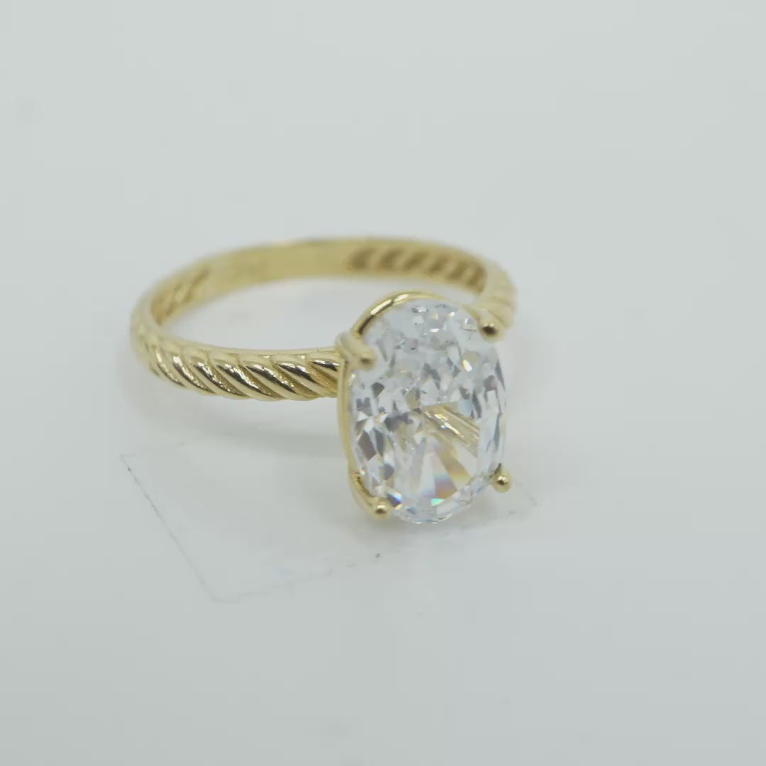 14KT Gold Ring Women's White Oval Four Prong Plain Rope Band