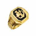 14KT Gold Ring Men's Mini Square Octagon Anchor/Heart/ Cross on Onyx Background with Plain Border Side Design Greek Band