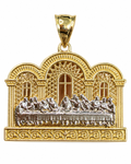 14KT Gold Charm Large Last Supper Archway Background with Plain Border and Bell