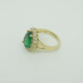 14KT Women's Gold Ring Jumbo Pear Dark Green Center with Round White CZ Stones Border Plain Split Band