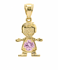 14KT Gold Charm Boy with Pink CZ Stone Belly and Plain Bell