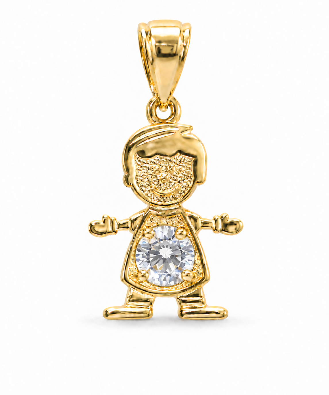14KT Gold Charm Boy with Red CZ Stone Belly and Plain Bell