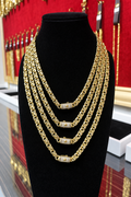 14KT Gold Chain Hollow Crown Chino with White CZ Stones and Plain Diamond Shape Emblem on Designer Style Lock 7mm