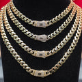 14KT Gold Chain Hollow Crown Miami Link with Infinity Emblem on White CZ Stones Designer Clasp 8.5mm