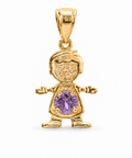 14KT Gold Charm Boy with Dark Purple CZ Stone Belly and Plain Bell