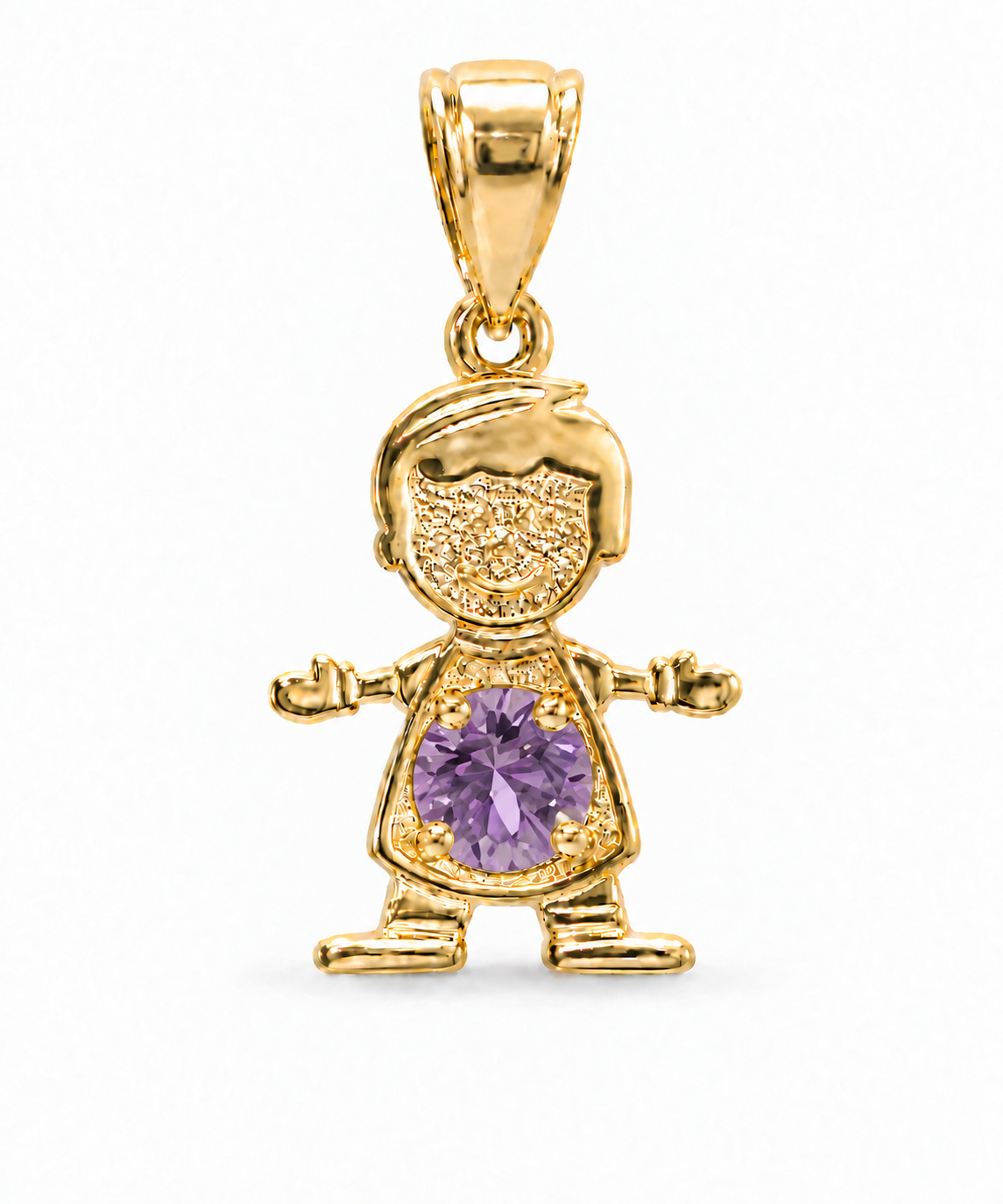 14KT Gold Charm Boy with Dark Purple CZ Stone Belly and Plain Bell