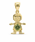 14KT Gold Charm Boy with Dark Yellow CZ Stone Belly and Plain Bell