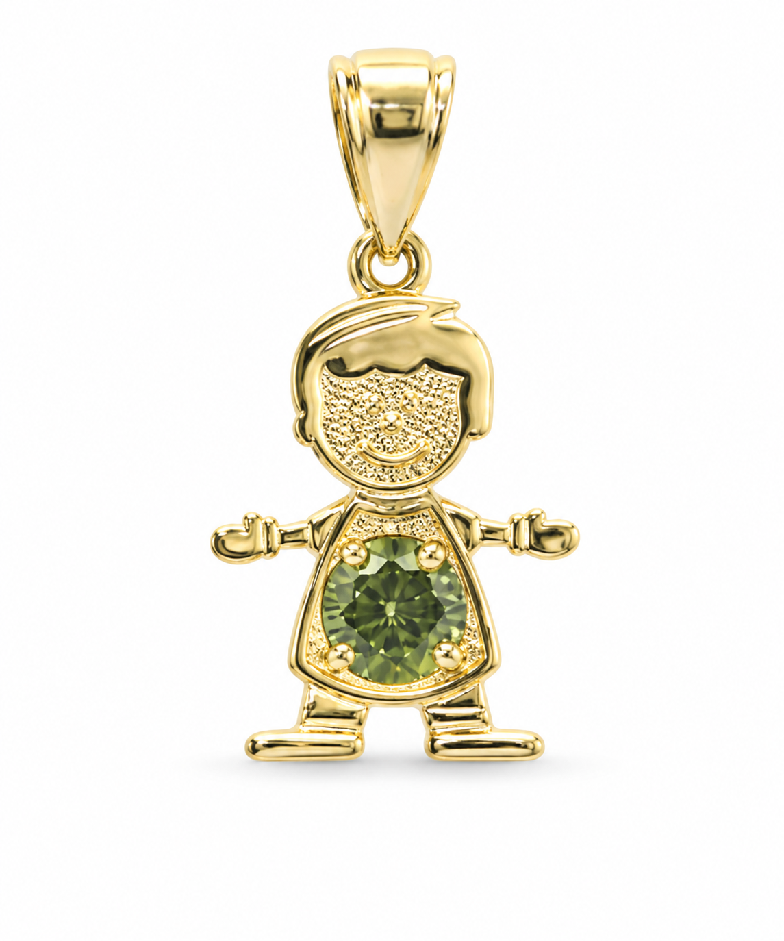 14KT Gold Charm Boy with Yellow CZ Stone Belly and Plain Bell