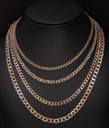 14KT Gold Chain Solid Diamond Cut Tri Tone Curb 7mm