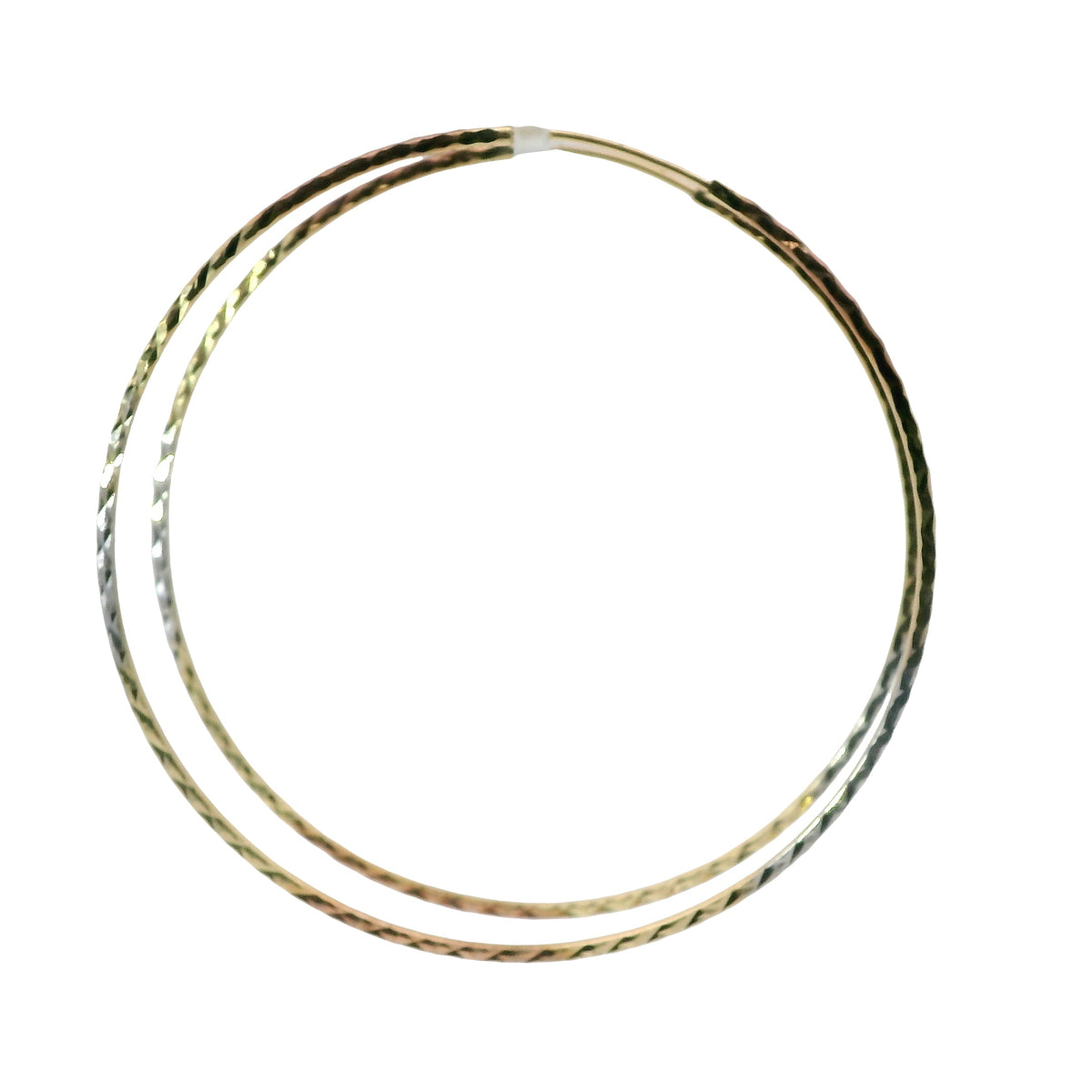 14KT Gold Earrings Tri Tone Flat Diamond Cut Hoops 1.3mm