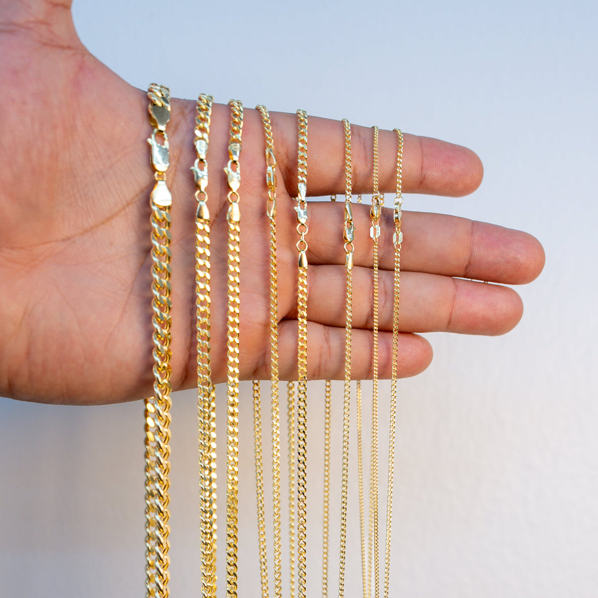 14KT Gold Chain Hollow Flat Miami Cuban with Plain Lobster Clasp 1.3mm