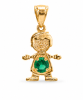 14KT Gold Charm Boy with Green CZ Stone Belly and Plain Bell