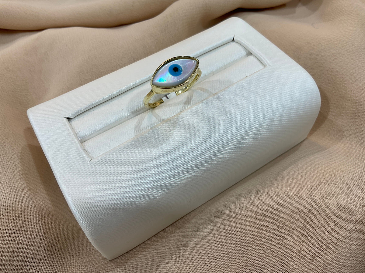 10k Gold White/Blue Evil Eye Ring #7