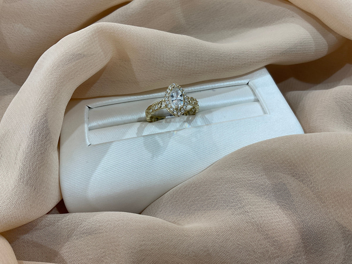 10k Gold CZ Halo Marquise Promise Ring